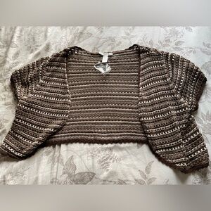 NWT Liz Claiborne Y2K Brown Crochet Stripe Open Knit Crop Cardigan 2X Goblincore